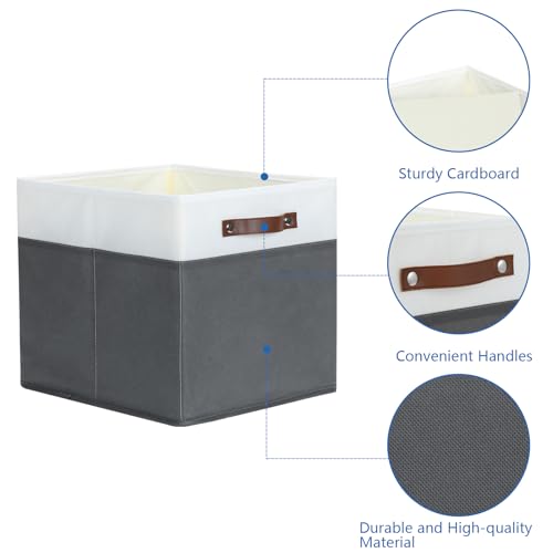 Temary Cube Storage Bins 4Pack Foldable Cube Baskets for Clothes Shelf Storage Basket with Handles, Storage Box Fabric Storage Organizer Bins for Home (White&Grey, 13x15x13 Inch) - color: White&Grey, size: 13x15x13