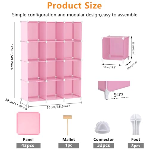 AWTATOS Cube Storage Organizer Protable Closet Organizers and Storage for Kids DIY Stackable 12 Cube Storage Shelves Clothes Organizer for Bedroom, Home, Pink - color: Pink