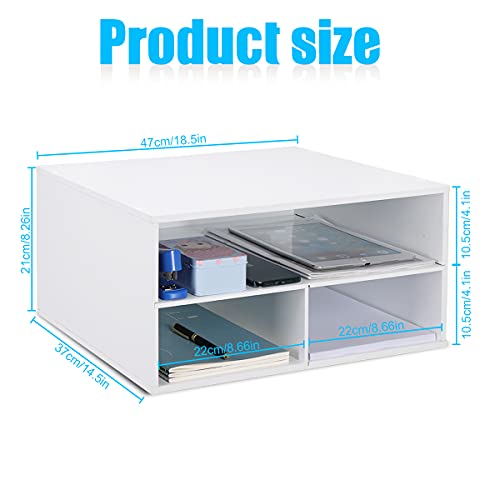 EMERIT Printer Stand for Desk - 2 Tier Desktop Printer Stand with Paper Storage, Printer Riser Organizer for Home Office, Holds up to 30 lbs, White - color: White, size: Large