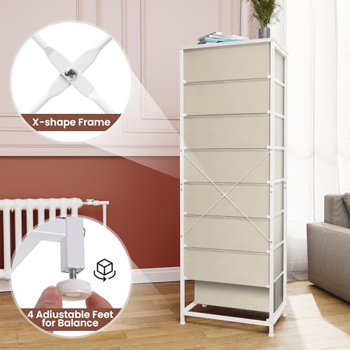 Crestlive Products Tall Dresser, 8-Drawer Fabirc Storage Tower, Chests of Drawers - Vertical Organizer Unit for Bedroom, Hallway, Entryway, Nursery, Closets - Steel Frame, Wood Top & Handles (Beige) - color: Beige, style: Narrow-8 Drawers
