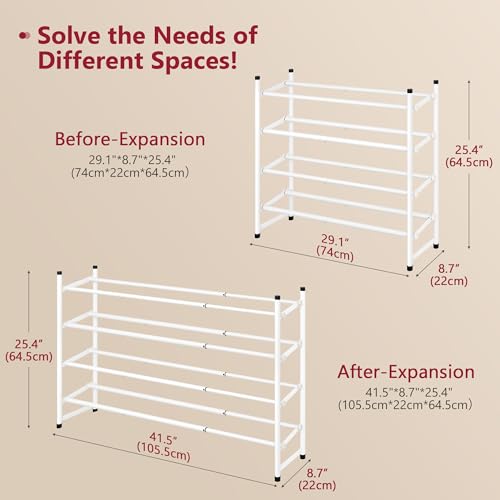 Tajsoon Expandable Shoe Rack for Closet 4 Tier, 29“-41“Adjustable & Stackable Shoe Shelf Storage, Metal Shoe Rack Organizer for Front Door Entrance, Closet, Garage, Entryway, White - color: White, size: 4 Tier