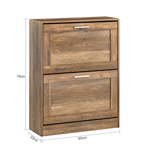 SoBuy Narrow Shoe Cabinet Entryway, Slim Shoe Rack 2 Flip-Drawers, Shoe Storage Cupboard for Hallway Brown FSR137-F - color: Natural, size: 2 Drawers