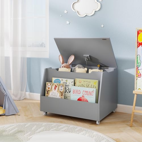 Costzon Kids Toy Box, Wooden Toy Storage Organizer for Girls Boys, Toy Storage Chest Bench for Toddler Room, Playroom, Bedroom, Living Room, Nursery (Classic, Gray) - color: Gray, style: Classic