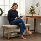 Zihanhome Entryway Shoe Bench with Cushion, End of Bed Bench,Upholstered Bench for Kitchen, Bench with Solid Wood Shelf, Fabric Ottoman Bench for Hallway, Living Room (Brown) - color: Brown