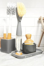 Full Circle Stash, Ceramic Kitchen Sink Caddy, Stylish Modular Sponge Holder & Dish Brush Organizer, Gray and White, 11" - color: Gray and White
