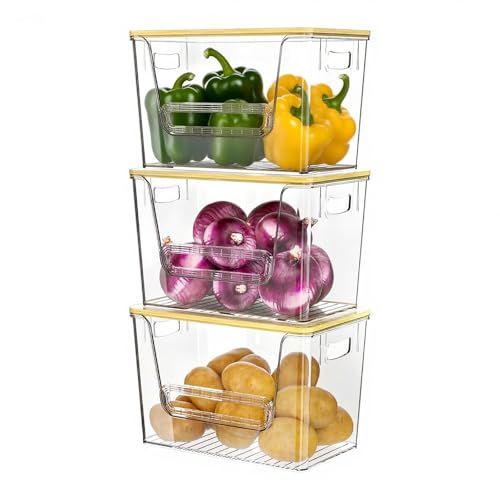 Delamu 3 Pack Pantry Organizers and Storage,Trash Bag Dispenser with Bamboo Top,Stackable Trash Bag Dispenser Under Sink Organizer for 4-30 GalBags,Onion,Potato,Fruits,Clear - color: Clear, size: 3Pack