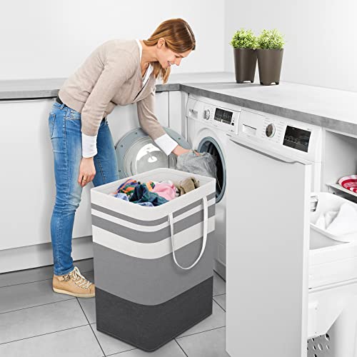 StorageRight Large Collapsible Laundry Basket Hamper with Easy Carry Handles，Freestanding Clothes Hampers for Laundry, Bedroom, Dorm, Towels, Toys, 75L, Gradient Grey - color: Gradient Grey, size: 75L