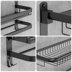CAXIMSY Foldable 23.22 Inch Rowel Rack Wall Mounted with Bathroom Shower Shelves Stainless Steel Towel Bar Without Drilling and Screw Installation (Black) - color: Black