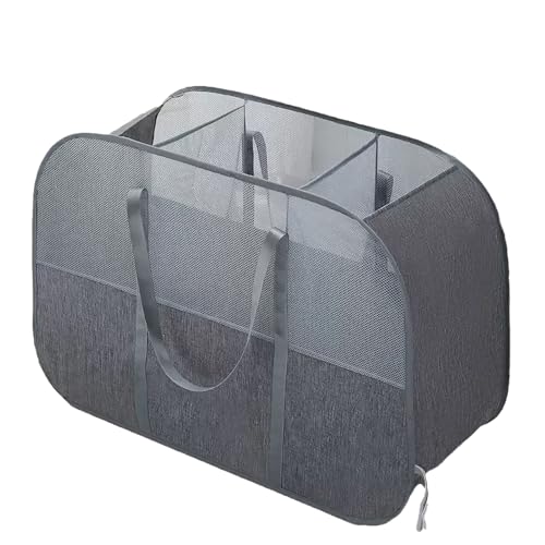 150L Collapsible Laundry Basket, 3-Compartment Foldable Hamper with Handles, Durable & Lightweight Clothes Organizer for Laundry Room, Dorm, Travel - Grey