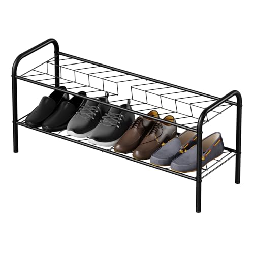 Shoe Rack,Long Shoe Organizer for Closet,Wide Shoe Storage for Entryway, 2 Tier Sturdy Metal Free Standing Shoe Shelf - size: 2-tier
