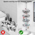 KEGII 4-Tier Corner Shower Caddy Tension Pole - Adjustable Shower Tension Rod Organizer, Floor to Ceiling Shower Caddy 25-114.2 inch, Shower Towel Rack Corner Waterproof, Light Gray - style: Tension Caddy - Light Gray