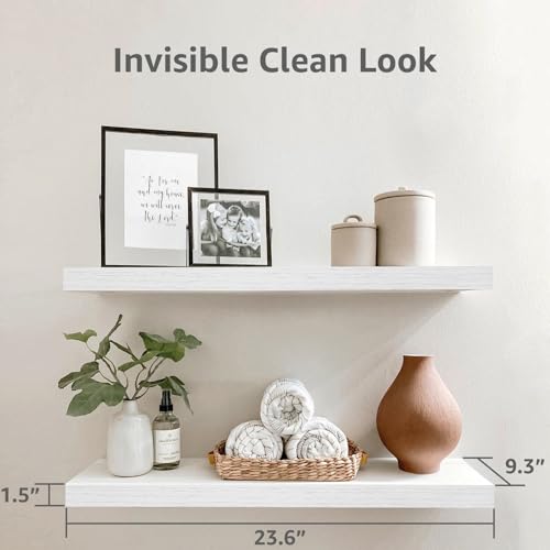 QEEIG Floating Shelves for Wall 23.6" Long - Wall Mounted Shelf Bathroom Kitchen Living Room Bedroom Farmhouse Home Decor Display Bookshelf Large 23.6 x 9.3 inch Set of 2, White (008-60W) - color: B. White, size: 23.6"