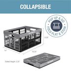 CleverMade Collapsible Utility Crate, Stone, 1PK - 32L (8 Gal) Collapsible Storage Bins, Holds 40lbs Per Bin - Plastic Stackable Grated Wall Utility Containers, CleverCrates Baskets