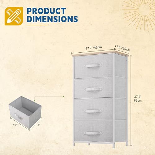 DWVO 4 Drawers Dresser, Dresser for Bedroom, Fabric Storage Tower, Chest of Drawers, Organizer Unit for Closets, Living Room - color: Light Grey, style: 4-Drawer