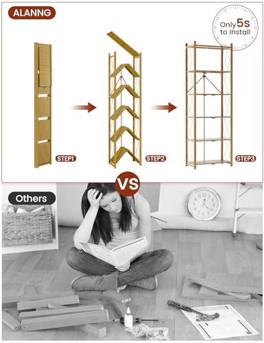 ALANNG 73.6 Inch Folding Bookshelf, 6 Tier Metal Bookcase and Bookshelves, Tall Shelves for Living Room Office Bedroom, Heavy Duty Book Shelve Free Standing Open (Gold, 1PACK) - color: Gold