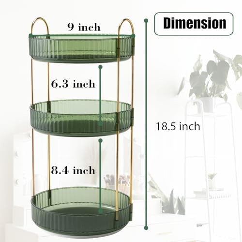 Rotating Makeup Organizer Countertop 3 Tier Lazy Susan Trays Clear Skincare Perfume Storage for Bathroom Counter Vanity, Green Gold - color: Green, size: 3 Tier