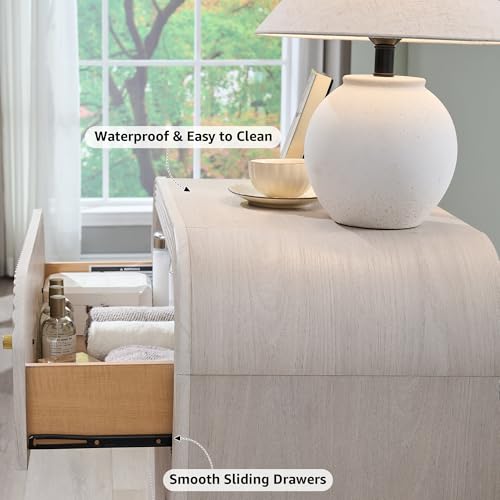 T4TREAM Fluted Dresser with 3 Drawers, 32" Tall Modern Chest of Drawers with Thickened Curved Profile Design, Wood Closet Clothes Storage Organizer for Bedroom, Living Room, Hallway, Alder White - color: Alder White, size: 15.7"D x 30"W x 32"H (3 Drawers)