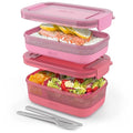 Ello 2-Pack Lunch Stack Plastic Food Storage Container Bento Box with Airtight, Leak-Proof Locking Plastic Lids and Silicone Base, BPA-Free, Freezer, Microwave, and Dishwasher Safe, Guava - color: Guava