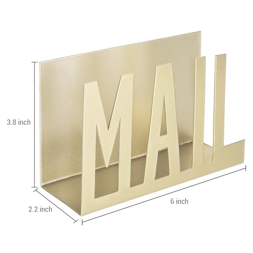 MyGift Mail Holder Organizer Countertop Modern Brass Metal with Cutout MAIL Lettering Design, Office Desktop Envelope and Document Storage Rack - color: Brass