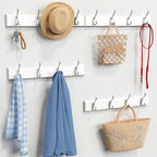 Forbena White Coat Rack Wall Mount 4-Pack, Coat Hanger Wall Mounted for Hanging Clothes Purse, Modern Key Holder Hooks for Closet Hat, Belt, Bag, Backpack, Leash (White and Silver - 16 Hooks) - color: White & Silver