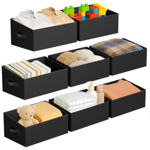 DIMJ Closet Storage Bins 8 Pack - Fabric Storage Baskets for Shelves, Large Clothes Organizers with Handles, Trapezoid Shelf Organization Storage Cubes for Purse, Toys, Books, Towel, Clothes - color: Black, size: 8 Bins 16.5"x11"x7.9"