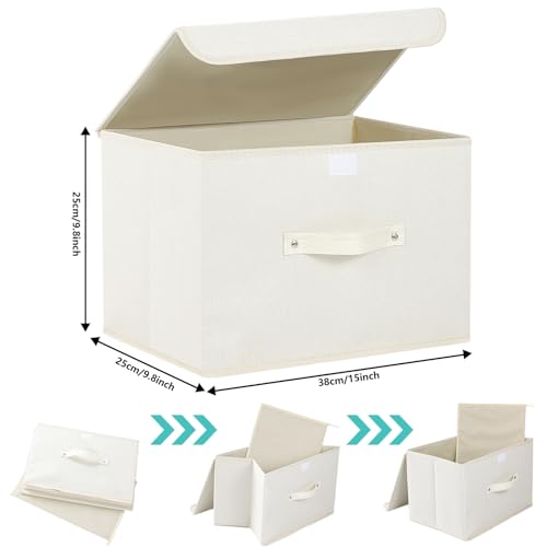 Storage Boxes, Collapsible Storage Bins with Lids, Cotton and linen cloth Storage Baskets with Handle, for Books, Closet, Bedroom, Home, 15x9.8x9.8 in, Grey and Beige - color: Beige/Gray, size: 15x9.8x9.8in(1-pack)