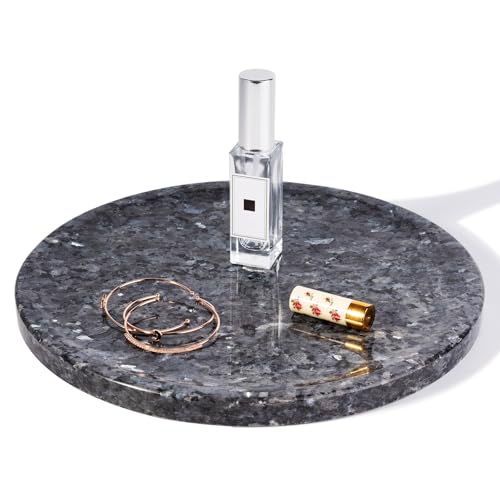 Karibiber Natural Marble Tray, 11.8in Serving Tray for Fruit, Round Decorative Vanity Stone Plate for Jewelry&Key, Quality Storage Dish for Kitchen Coffee Table and Bathroom Desktop, Blue Pearl - color: Blue Pearl
