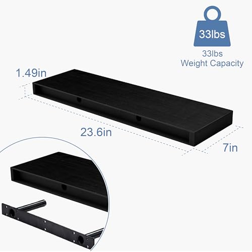 Floating Shelves for Wall, Bathroom Shelves Over Toilet, Wall Shelves & Book Shelf for Room, Hanging Shelf, Modern Wooden Mounted Floating Shelves, 24x7x1.5 in (Black, Set of 3) - color: Black, size: 24"(set of 3)