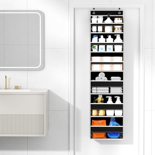 Mefirt Over The Door Organizer, 6 Shelf Door Hanging Organizers with 6 Large Capacity Pockets, Behind Door Storage Hanging Shelves for Closet Wall Bathroom Bedroom Nursery - color: Black, size: 6-Tier