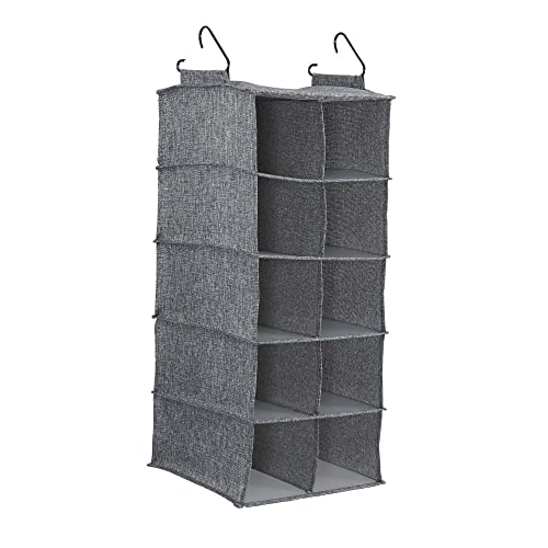 Household Essentials 10 Pocket Hanging Shoe Closet Organizer with Hooks - color: Gray