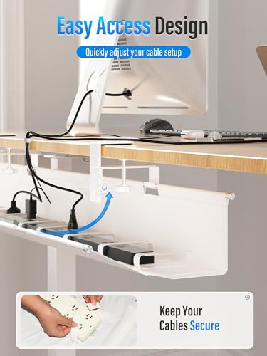 [Upgraded] Large Under Desk Cable Management Tray, Cinati Cable Management Under Desk No Drill, 28.4" Fabric Cord Hider for Wire Organizer, Cord Organizer for Office, Home - Supports Up to 30lbs White - color: White, size: Large(28.4 inch)
