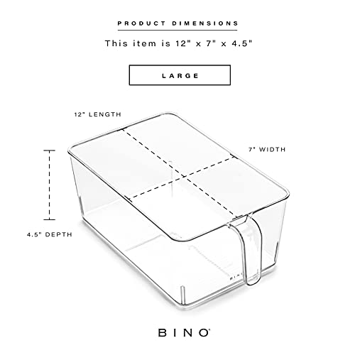 BINO l Plastic Storage Bins l THE HOLDER COLLECTION l 4-Pack, Large Multi-Use Clear Containers for Organizing with Built-in Handles l Pantry Organization & Storage l Kitchen Organizer l Storage Bins - size: 4 Pack - Large