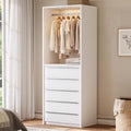 Closet System, Closet Organizer System with Rechargeable Motion Sensor Light Indoor, Walk in Closet Systems with 5 Drawers and Metal Hanging Rods, White