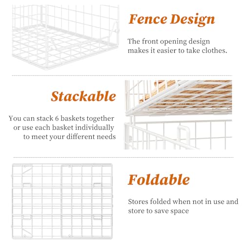 Jakyitvi 6-Tier Closet Shelf Organizer,Metal Stackable Closet Organizers and Storage,Clothes Storage Bins,Shelf Organizer Basket,Folded Shelf Organizer for Closet Wardrobe,White - color: White, size: 6 Tier