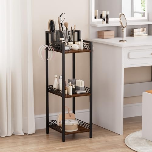 Bathroom Storage and Organizer Shelf Hair Dryer Holder, 9.85in 3-Tier Narrow Metal Standing Rack with Toilet Paper Holder, Corner Stand for Cosmetic, Vanity, Kitchen, Laundry Rustic Brown - color: 9.85“ Black Without Drawer