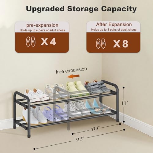 KANAV 2-Tier Expandable Shoe Rack, Adjustable Shoe Organizer & Storage for Closet, Small Space Saving Shoe Rack for Entryway, Bedroom, or Office – Sturdy & Durable Design - color: Black, size: 2-Tiers
