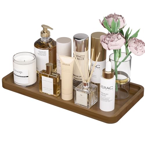 Weenson Bathroom Vanity Tray for Soap Dispenser, Perfume, Makeup, Dresser Jewelry, Decor, Candle, Bamboo Kitchen Tray for Counter Coffee Spice Salt Brown Toilet Tank Tray11.81”L x 6.1”W x 0.79”H - color: Brown, size: 11.8" x 6.1" x 0.8"
