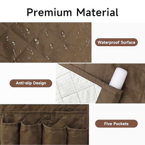 MEHIDFY Sofa Armrest Caddy, Waterproof Bedside Storage Organizer, Non Slip Armchair Pockets, Remote Control Holder for Couch, Handy Pouches with 6 Pockets for TV Remote, Phone, Magazine(Brown) - color: Brown