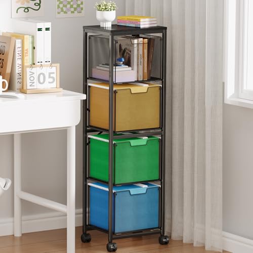 Sbanmao 4 Drawers File Cabinet, Vertical Filing Cabinets, Rolling File Cart, Hanging File Folder Organizer with Wheels, Mobile Printer Stand Utility Craft Cart for Home Office,Black - color: Black, size: 4L Drawers Only