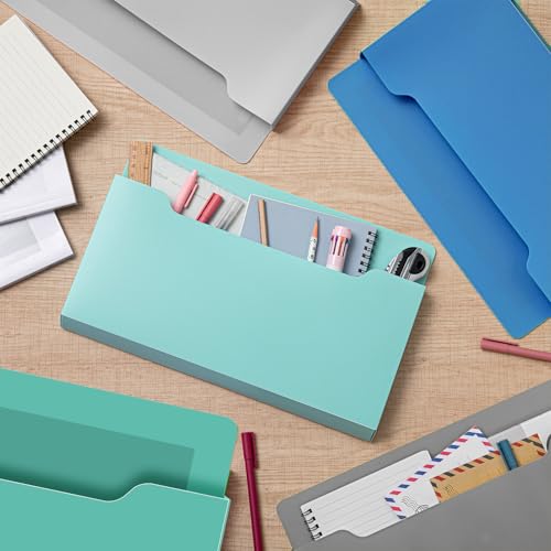 Fuutreo 6 Pcs Magnetic Wall File Organizer Magnetic Wall File Holder Refrigerator Magazine Holder for Mail Letters Paper(Aqua Green,Horizontal-large) - color: Aqua Green, size: Horizontal-Large