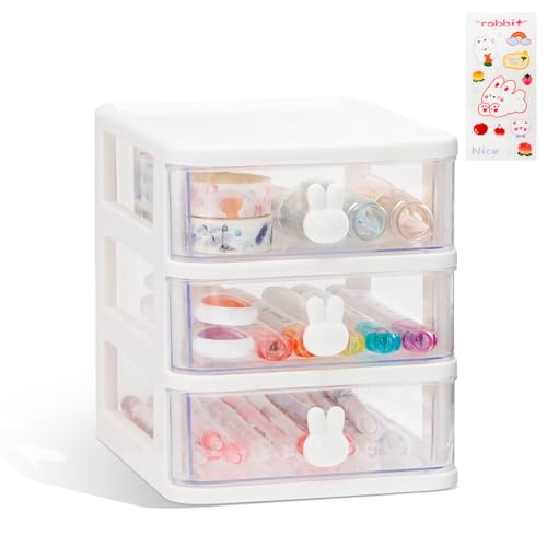 Desk Organizer with Drawer, Stackable Makeup Organizer White, Small Plastic Storage Box for Desktop, Bathroom Counter or Dresser, School, Home, Office (3 Tier) - color: White 3 Tier