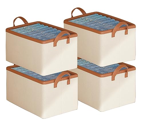 AARAINBOW 4 Pcs Closet Clothes Organizer with Handle, Fabric Storage Bins with Metal Frame Closet Shelf Storage Baskets Foldable Wardrobe Storage Box for Sweater Jeans, 20L (4 White) - color: 4 White