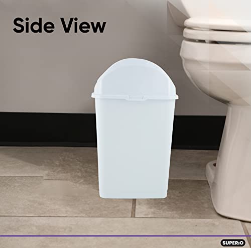 Superio Small 2.5 Gallon Plastic Trash Can with Swing Top Lid, Compact Slim Waste Bin for Under Desk, Office, Bedroom, Bathroom, Dorm Room, 10 Qt. Portable Garbage Can (White) - size: 2.5 Gallon, style: 1 Pack