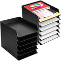 Wenqik 12 Pcs Stackable Paper Trays Rectangular Plastic Desk Holder Desktop Document File Organizer Storage Letter for Office Classroom (Black) - color: Black