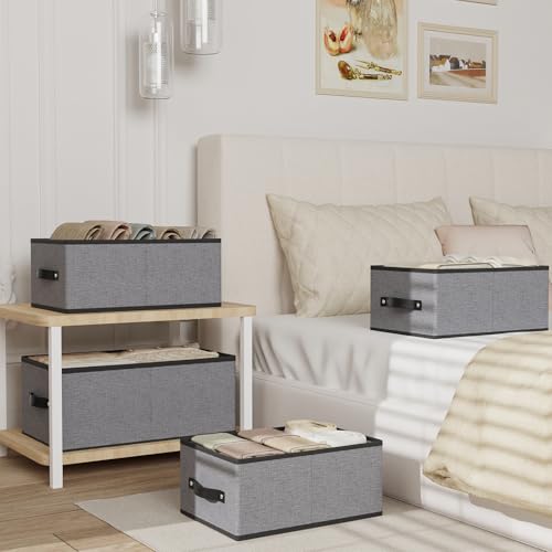 Clothing Storage Bins, 16.1 × 9.8 × 6.5 Inch Storage Cubes with Handles, Foldable Closet Organizers, Gray, Large, 6-Pack - color: Gray, size: Large -6 Pack