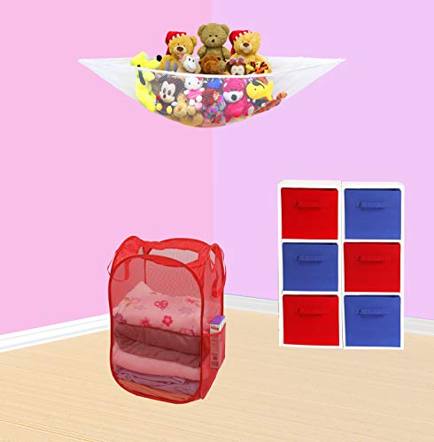Simple Houseware Mesh Pop-Up Laundry Hamper Basket with Side Pocket, Red - 2 Pack - color: Red, size: 2 Pack