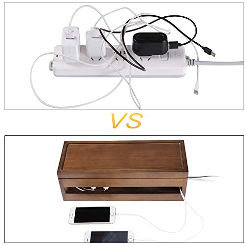 Changsuo Cable Management Box Wooden Cord Organizer Box for Extension Cord Power Stripe Surge Protector Wire Management Concealer Cover Hider for Desktop Home Office Kitchen (Brown) - color: Brown