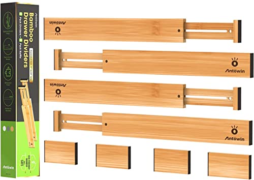 ANTOWIN Bamboo Drawer Dividers Organizers, Drawer Separators Splitter,17-22 inches Long Adjustable Spring-loaded Organizer for Large Utensil, Clothes, Tools Drawers(yellow) - color: yellow