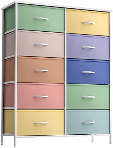 Sorbus Kids Dresser with 10 Drawers - Storage Unit Organizer Chest for Clothes - Bedroom, Kids Room, Nursery, & Closet - Steel Frame, Wood Top & Handles, and Easy Pull Fabric Bins - color: Pastel 2, size: 10 Drawer
