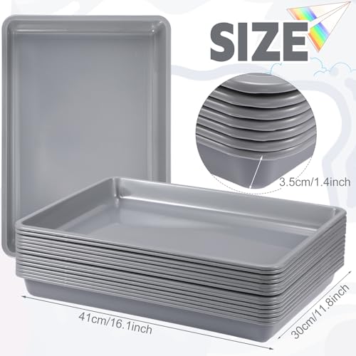 Maitys 15 Pcs Flat Plastic Trays 16.1 x 11.8'' Sensory Storage Paper Tray Stackable Classroom Bins for Office Home Organizer Crafts Supplies(Gray) - color: Gray
